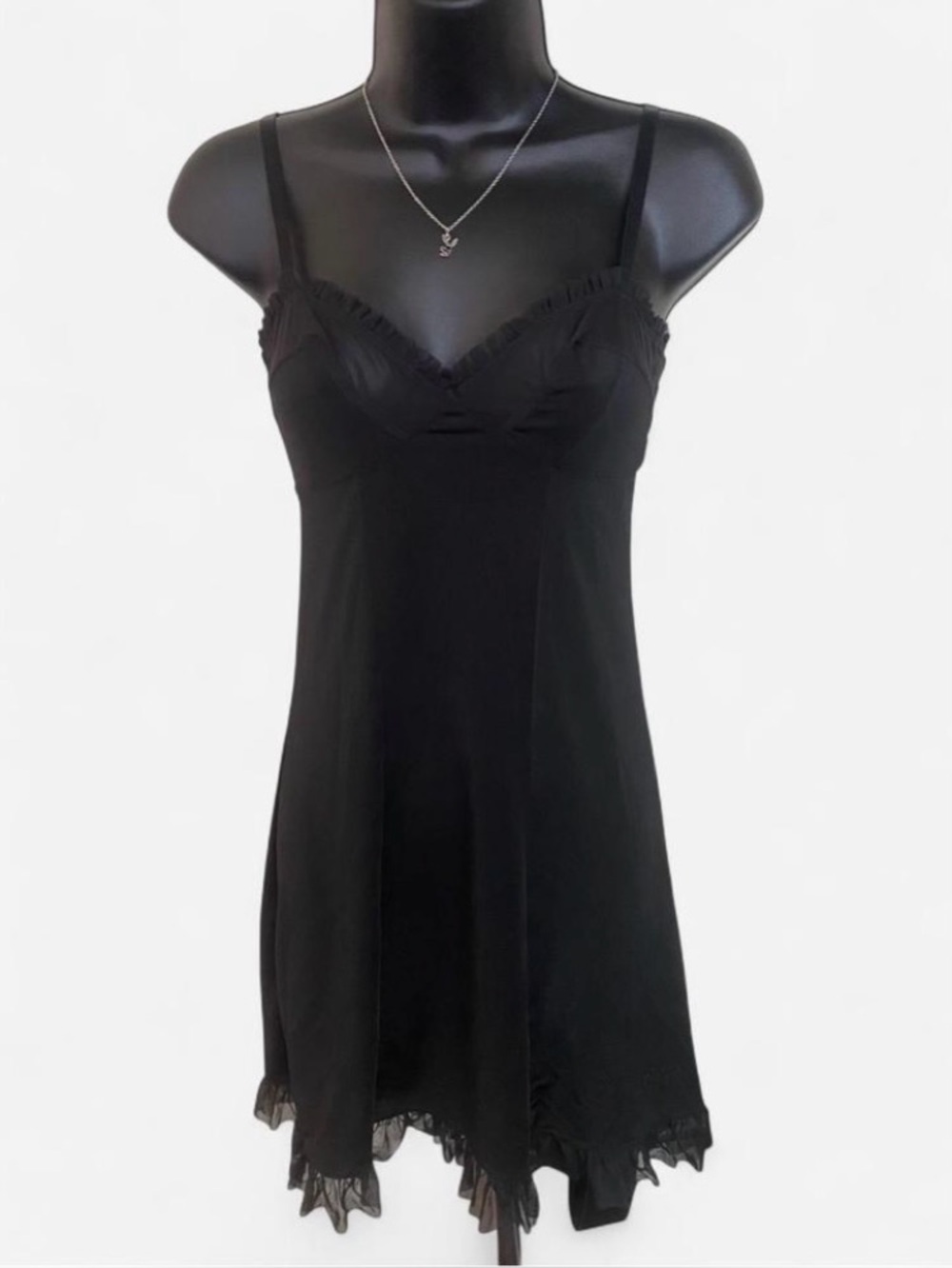 Vintage Y2K Victoria’s Secret Sexy Little Things Black Slip Dress with Ruffles